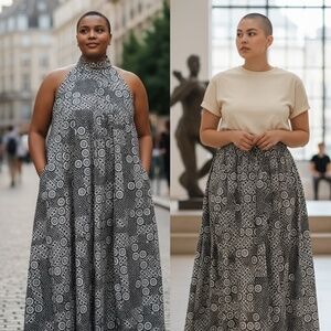 Advance Apparel Checkered African print convertible skirt-free size